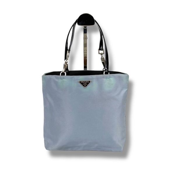 Prada Mini Tote Bag Triangle Logo Light Blue Light Blue...
